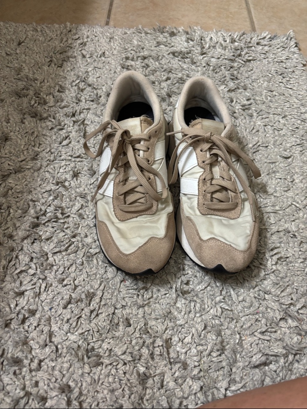 New Balance Women's Beige and White Athletic Sneakers